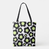Preppy Black Neon Green Hippie Flower Pattern Tote Bag (Achterkant)
