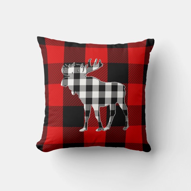 Preppy Black White Red Buffalo Check | los Kussen (Voorkant)