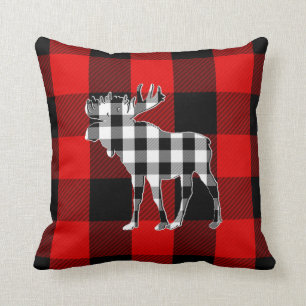 Preppy Black White Red Buffalo Check   los Kussen
