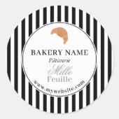 Preppy Black White Stripes Bakery Logo Product Ronde Sticker (Voorkant)