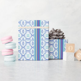 Preppy Blau Aqua Griekse Sleutel Ginger Pot Lint I Cadeaupapier