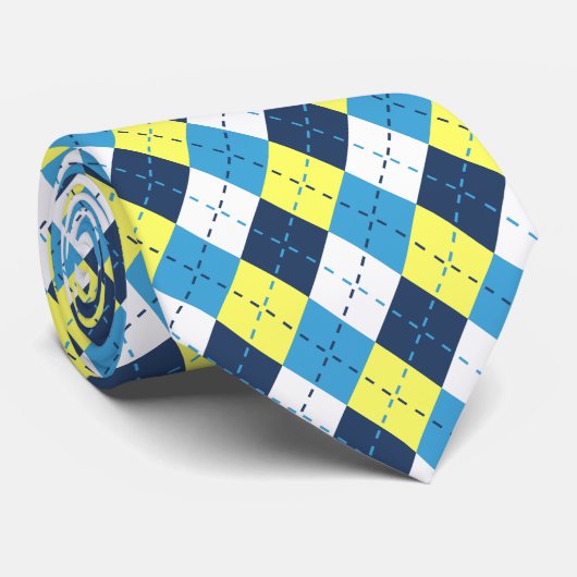 Preppy Blau Framboos Citroen Geel Argyle Stropdas (Opgerold)