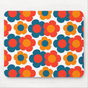 Preppy Blau Oranje Hippie Bloem Patroon Muismat