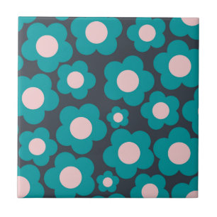 Preppy Blau Roze Hippie Bloem Patroon Tegeltje