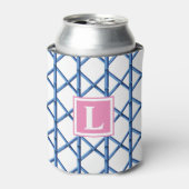 Preppy Blau Trellis Bamboe Patroon Monogram Blikjeskoeler (Blikje Voorkant)
