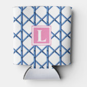 Preppy Blau Trellis Bamboe Patroon Monogram Blikjeskoeler (Voorkant)