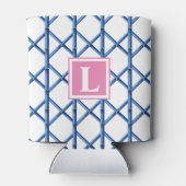 Preppy Blau Trellis Bamboe Patroon Monogram Blikjeskoeler (Achterkant)