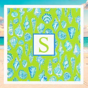 Preppy Blau Witte Schelpen Lime Groen Kust Servet