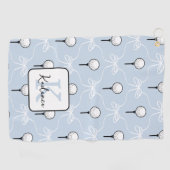 Preppy Blau Witte Strikpatroon Monogram Golfhanddoek (Horizontaal)