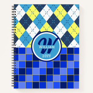 Preppy Blauve Frambozenlimonade Argyle en Ruiten Notitieboek