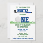 Preppy Blauw en Groen Golf Par-T-shirt 1e Verjaard Kaart (Voorkant)