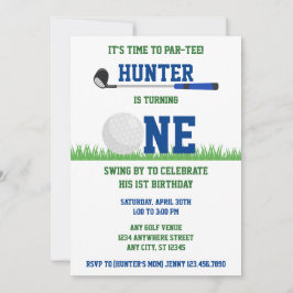 Preppy Blauw en Groen Golf Par-T-shirt 1e Verjaard Kaart