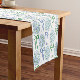 Preppy Blauw en Groen Pasen Bogen en Eieren Korte Tafelloper