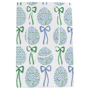 Preppy Blauw en Groen Pasen Bogen en Eieren Medium Cadeauzakje