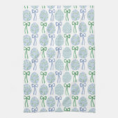 Preppy Blauw en Groen Pasen Bogen en Eieren Theedoek (Verticaal)