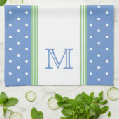 Preppy Blauw en Groen Polka Dot Monogram Theedoek (Gevouwen)