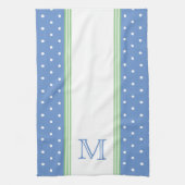 Preppy Blauw en Groen Polka Dot Monogram Theedoek (Verticaal)