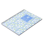 Preppy Blauw en Groene Hortensia Monogram Notitieboek (Linkerzijde)