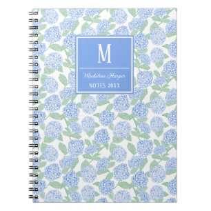 Preppy Blauw en Groene Hortensia Monogram Notitieboek