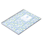 Preppy Blauw en Groene Hortensia Monogram Notitieboek (Linkerzijde)