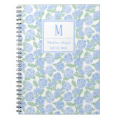 Preppy Blauw en Groene Hortensia Monogram Notitieboek (Voorkant)