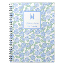 Preppy Blauw en Groene Hortensia Monogram Notitieboek