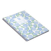 Preppy Blauw en Groene Hortensia Monogram Notitieboek (Rechterzijde)