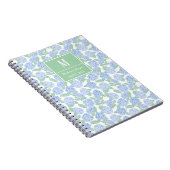 Preppy Blauw en Groene Hortensia Monogram Notitieboek (Rechterzijde)