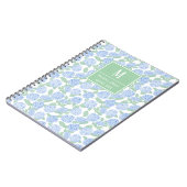 Preppy Blauw en Groene Hortensia Monogram Notitieboek (Linkerzijde)