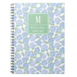 Preppy Blauw en Groene Hortensia Monogram Notitieboek