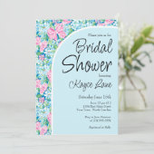 Preppy Blauw en Roze Bruids Douche uitnodiging (Staand voorkant)
