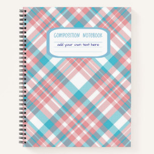 Preppy Blauw en Roze Plaid Compositie Notitieboek