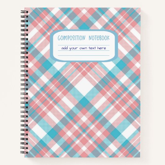Preppy Blauw en Roze Plaid Compositie Notitieboek (Voorkant)