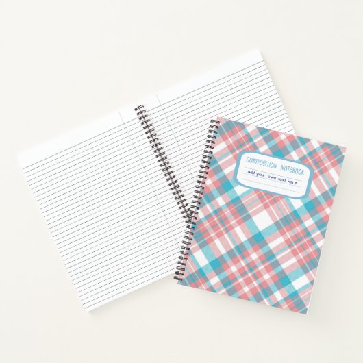Preppy Blauw en Roze Plaid Compositie Notitieboek (Binnen)