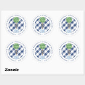 Preppy blauw en wit boxwood bruiloft welkom ronde sticker (Vel)