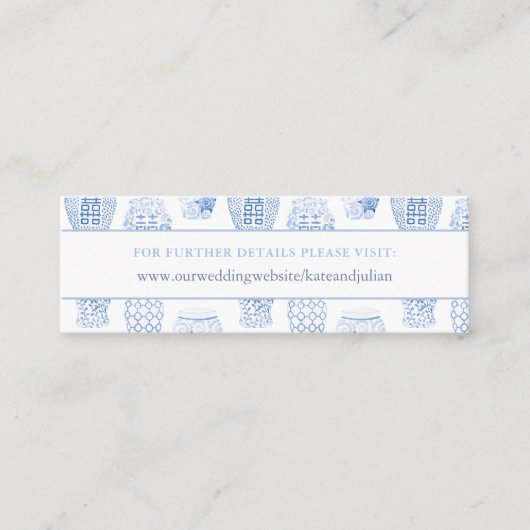 Preppy blauw en wit bruiloft website invoegen Kaar Mini Visitekaartje (Voorkant)