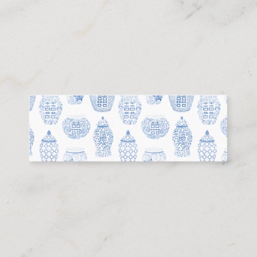 Preppy blauw en wit bruiloft website invoegen Kaar Mini Visitekaartje (Achterkant)