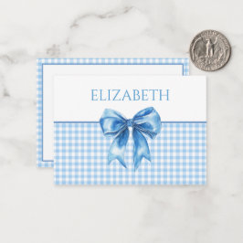 Preppy blauw en wit geruit met strik notitiekaartje
