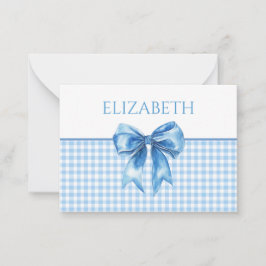 Preppy blauw en wit geruit met strik notitiekaartje