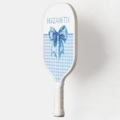 Preppy blauw en wit geruit met strik pickleball paddle (Links)