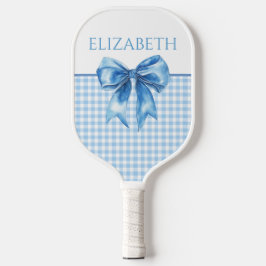 Preppy blauw en wit geruit met strik pickleball paddle