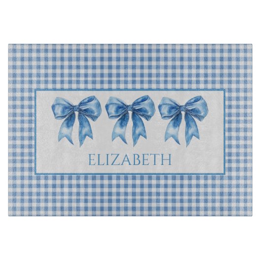 Preppy blauw en wit geruit met strik snijplank (Voorkant)