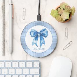 Preppy blauw en wit gingham en boog