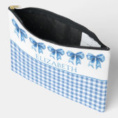 Preppy blauw en wit gingham en boog etui (Open)