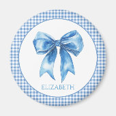 Preppy blauw en wit gingham en boog magneet (Voorkant)
