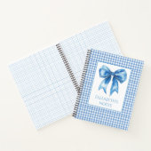 Preppy blauw en wit gingham en boog notitieboek (Binnen)