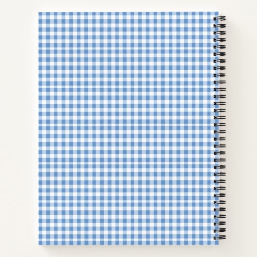 Preppy blauw en wit gingham en boog notitieboek (Achterkant)