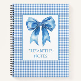 Preppy blauw en wit gingham en boog notitieboek