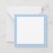 Preppy blauw en wit gingham en boog notitiekaartje (Achterkant)