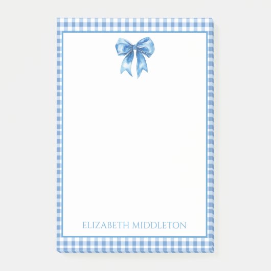 Preppy blauw en wit gingham en boog post-it® notes (Voorkant)